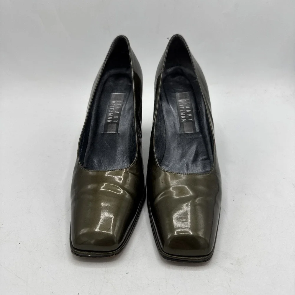 Stuart Weitzman Heels‎ Womens 8.5 B Metallic Olive/ Bronze Patent Leather Pumps